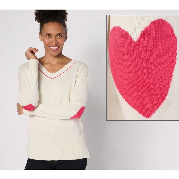 Studio Park | Women's Top Sweater | V-Neck Heart Sleeve | White | Size Small - Picture 2 of 4